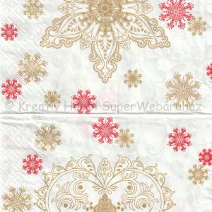 Szalvéta - arany és piros hópelyhek - gold and red snowflakes
