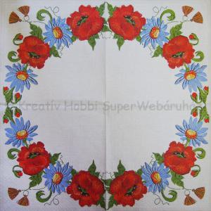 Szalvéta - hímzett pipacs bordűr - poppy Embroidery Brder