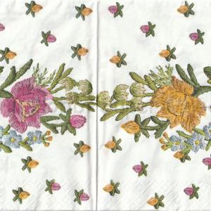 Szalvéta - hímzett virágok fehér alapon