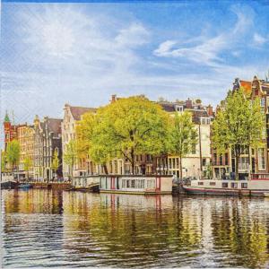 Szalvéta - Hollandia, Amszterdam, házak a csatornánál - Canal Houses