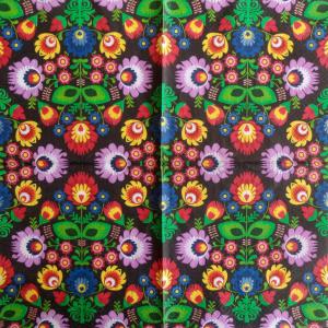 Szalvéta - népi motívum fekete alapon