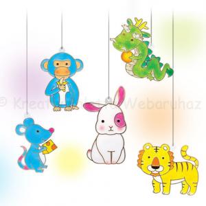 Üvegmatrica festék szett 10 x 10,5 ml + 12 db fényvarázs - állatos