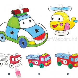 Üvegmatrica festék szett 6 x 10,5 ml + 6 db fényvarázs - autók