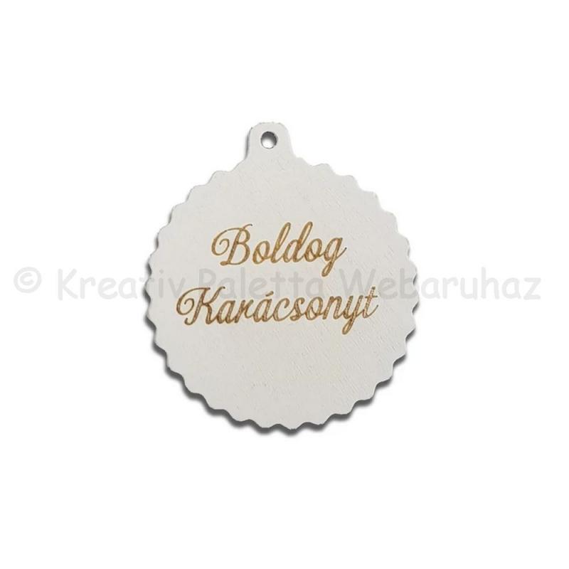Fa tábla - Boldog Karácsonyt fodros gömb 6 cm