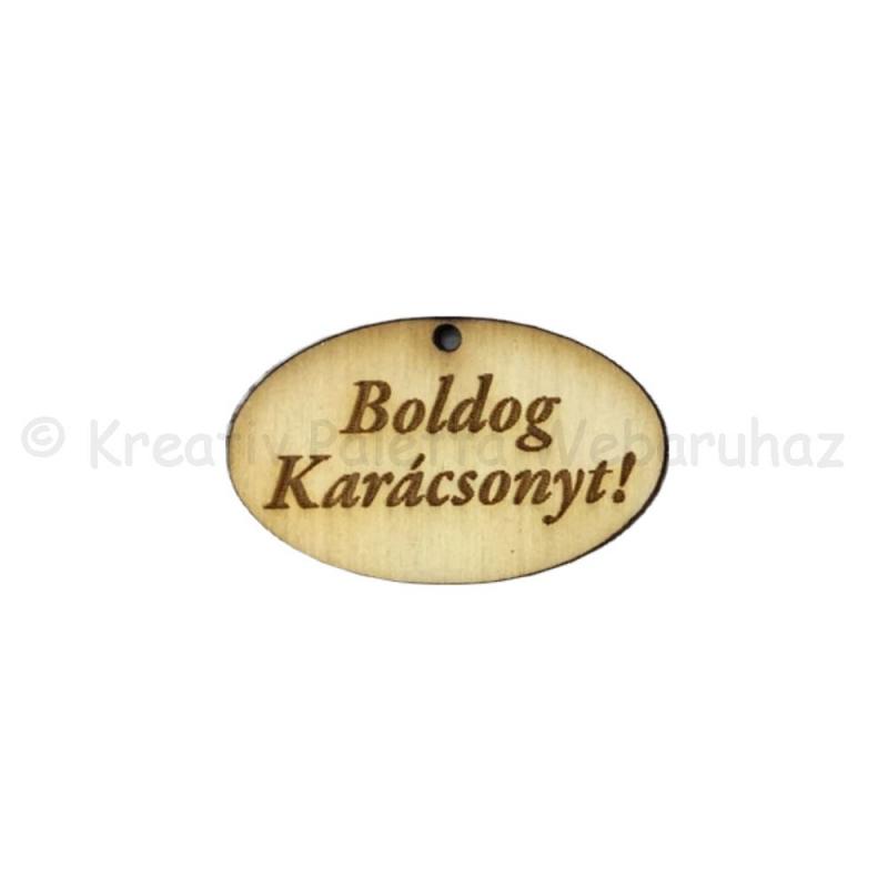 Fa tábla ovál - Boldog Karácsonyt  2,5 x 4 cm