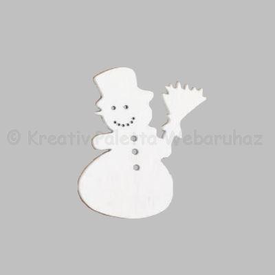 Fafigura - Hóember seprűvel 6 cm - fehér