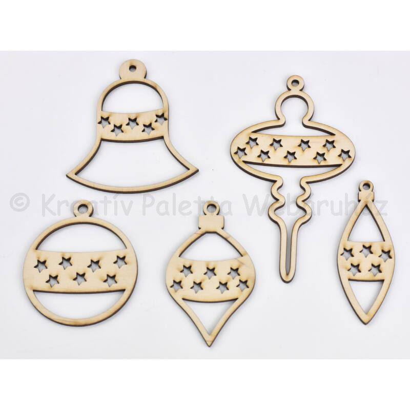 Fafigura - karácsonyfadísz csillag mintás 5 db