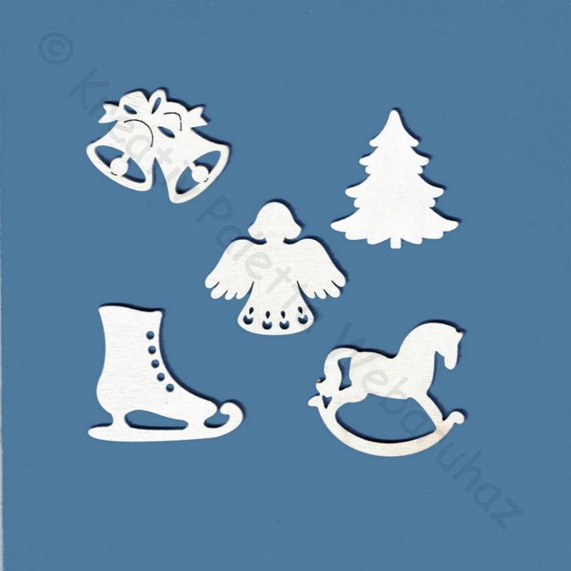 Fafigura - karácsonyi díszek 5 cm, 5 db - fehér