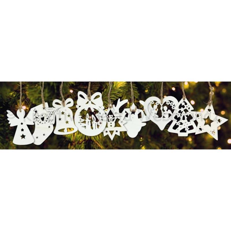 Fafigura - karácsonyi díszek 9 db - fehér