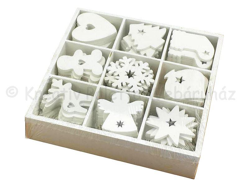 Fafigura - karácsonyi díszek 9 db - fehér