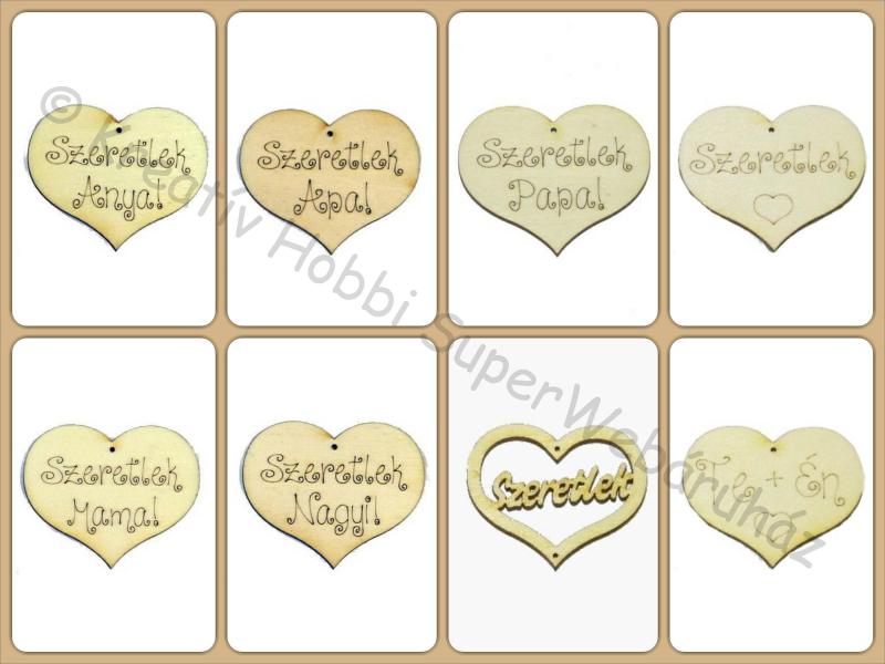 Feliratos szívek fafigura többféle