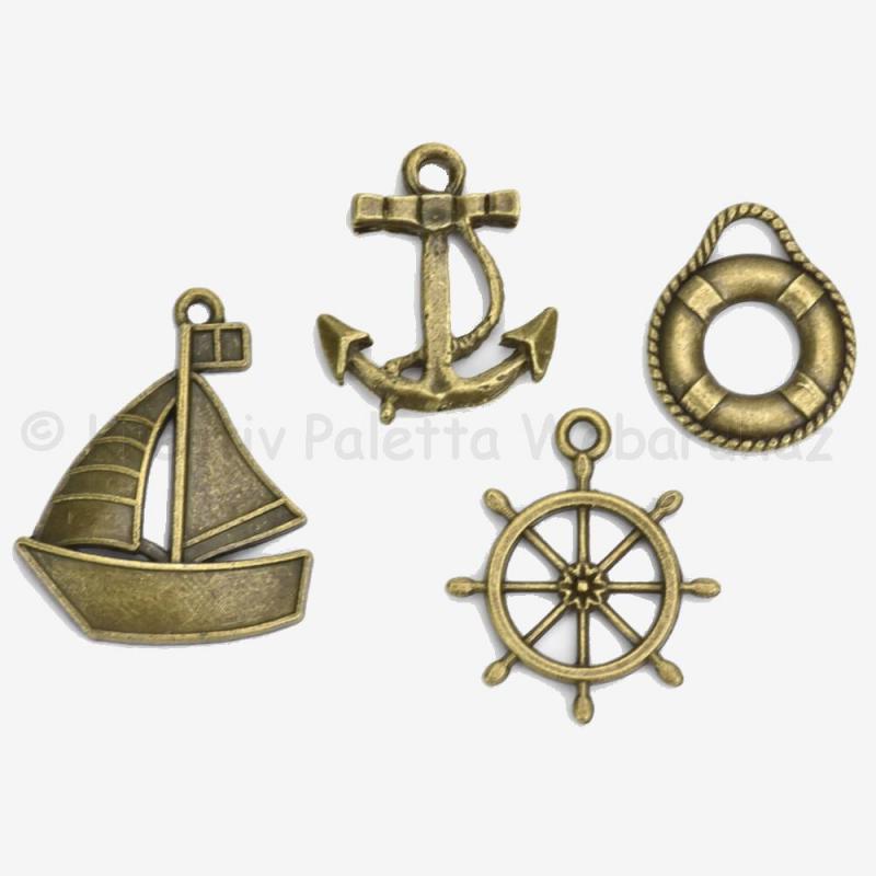 Fém díszítőelem - hajós 4 db-os készlet