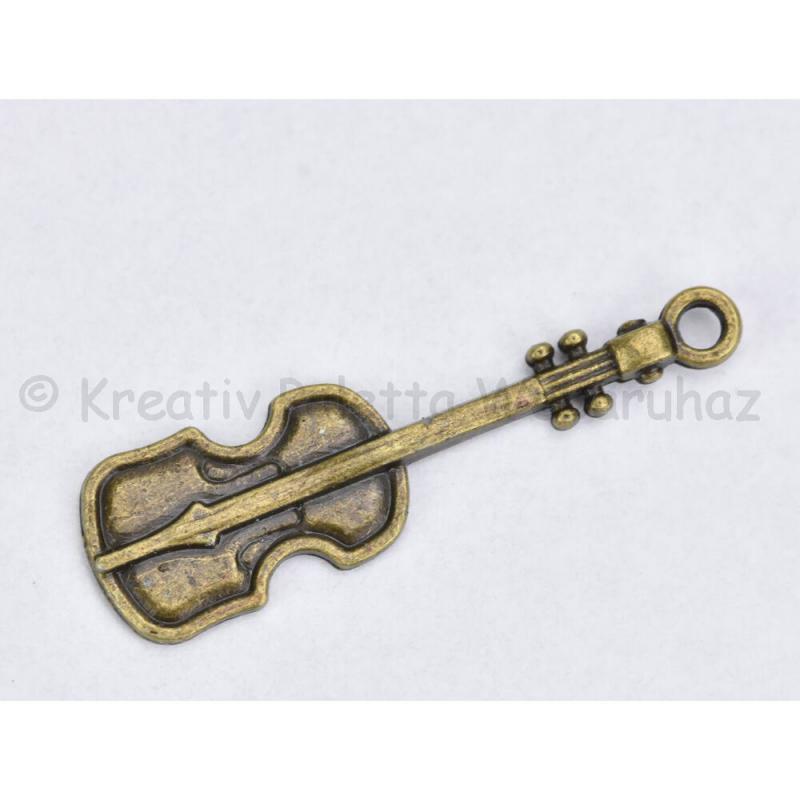 Fém díszítőelem - hangszer, hegedű  0,8 x 2,9 cm