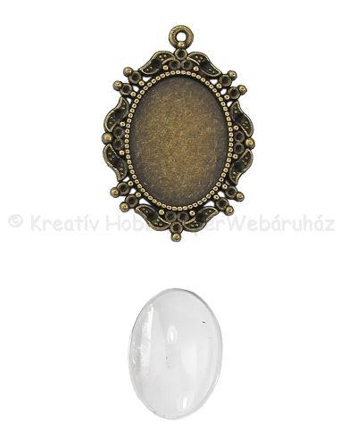 Fém medál lencsével ovális, 18 x 25 mm
