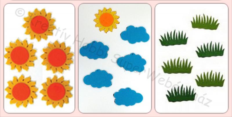 Filcfigura - napocska, felhő, fűcsomó