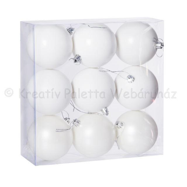 Gömbdísz fehér, 8 cm 9 db