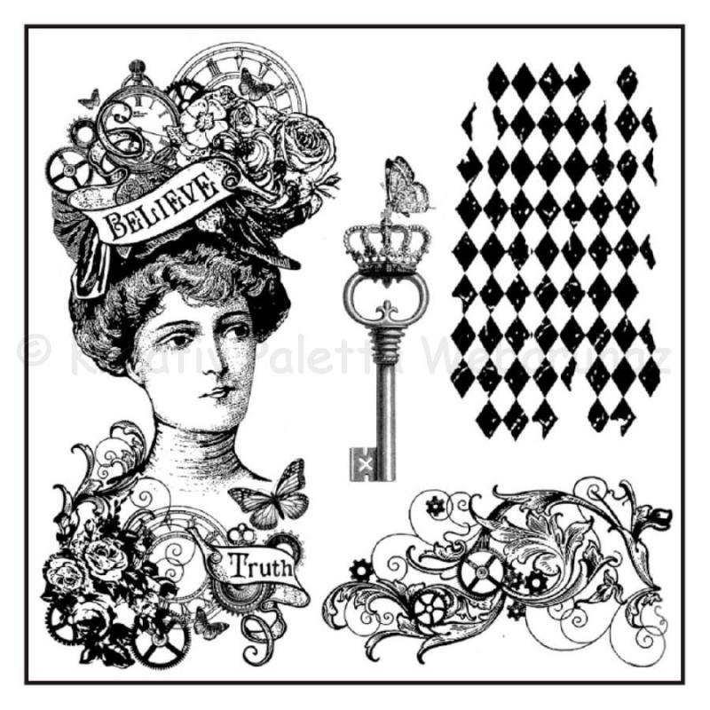 Gumi pecsételő - Steampunk nő 10 x 10 cm