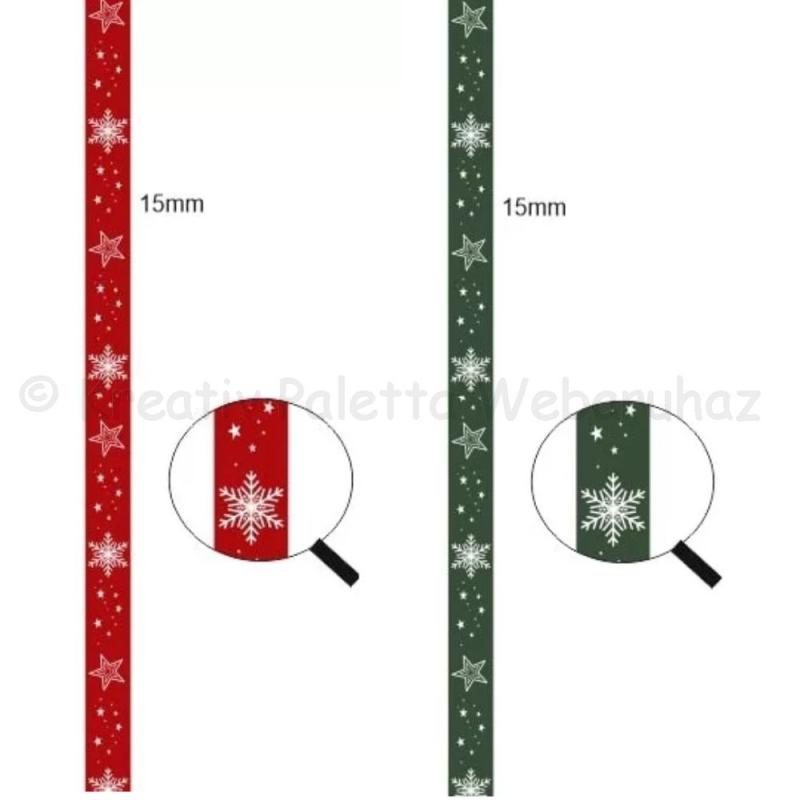 Hópehely mintás szatén szalag 15 mm