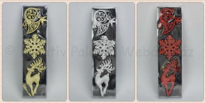 Karácsonyfadísz csillámos 7 db-os szett