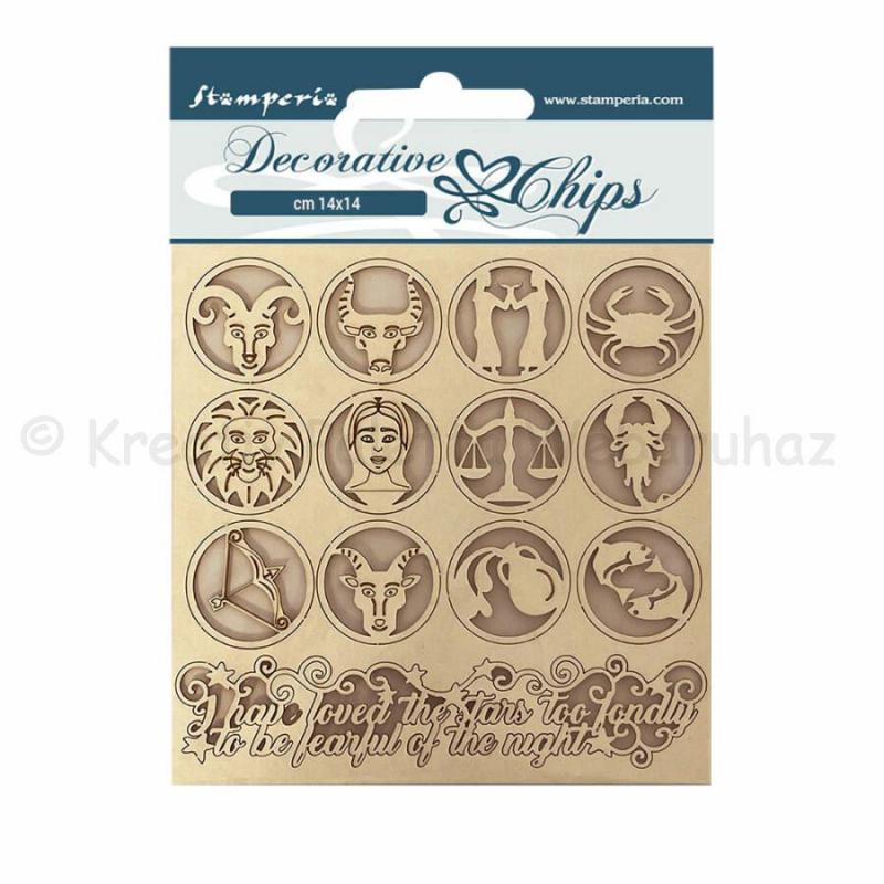 Karton chipboard 14 x 14 cm - Alkímia symbols, csillagjegyek