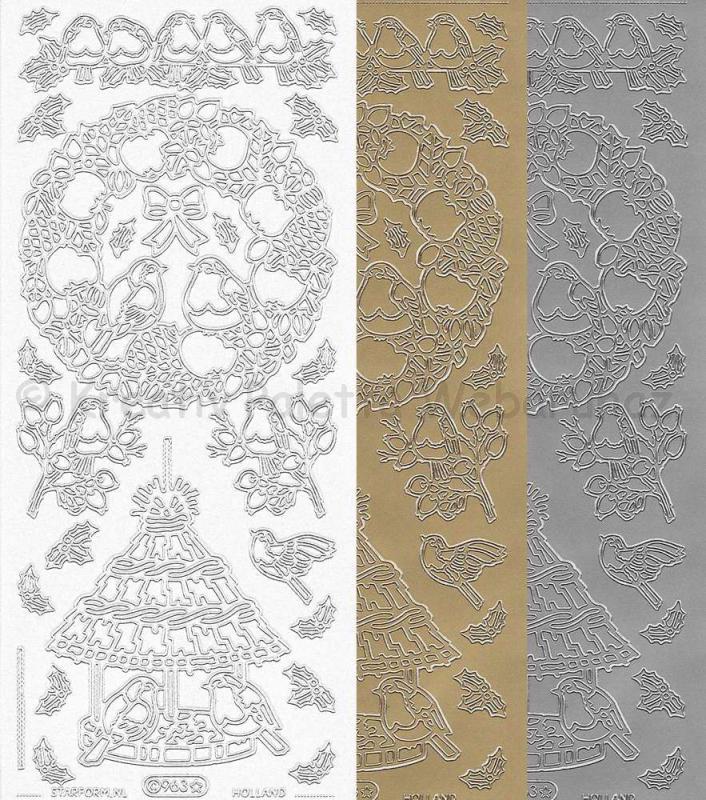 Kontúrmatrica - madarak az ágon, ezüst