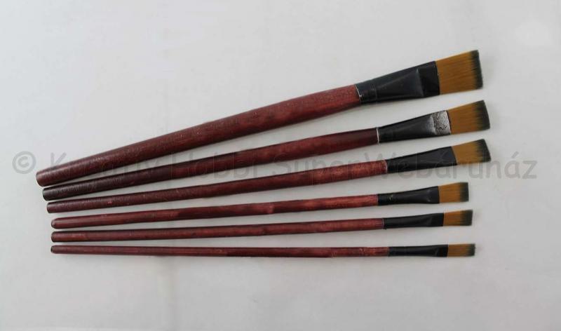 Lágyszőrű laposecset, barna fa nyéllel, 6 db-os készlet