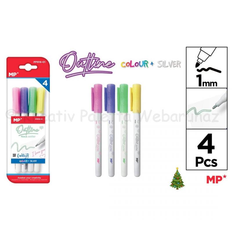 Mágikus filctoll ezüst színű körvonallal, 4 szín