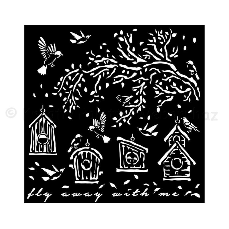 Média stencil 18 x 18 cm 0,25 mm - Garden nests, madáretető