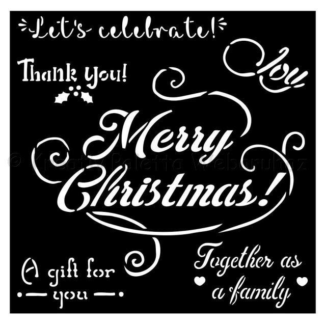 MEDIA Stencil 18 x 18 cm/ 0,25 mm - karácsony, Merry Christmas