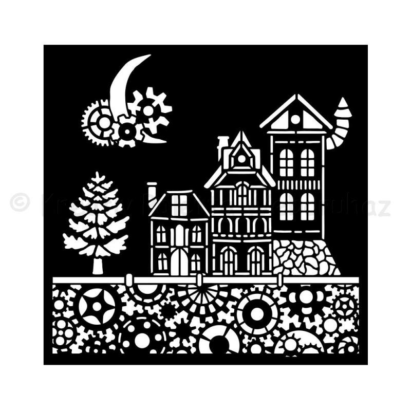 Média stencil 18 x 18 cm 0,25 mm - karácsonyi házak - Gear up for Christmas houses,