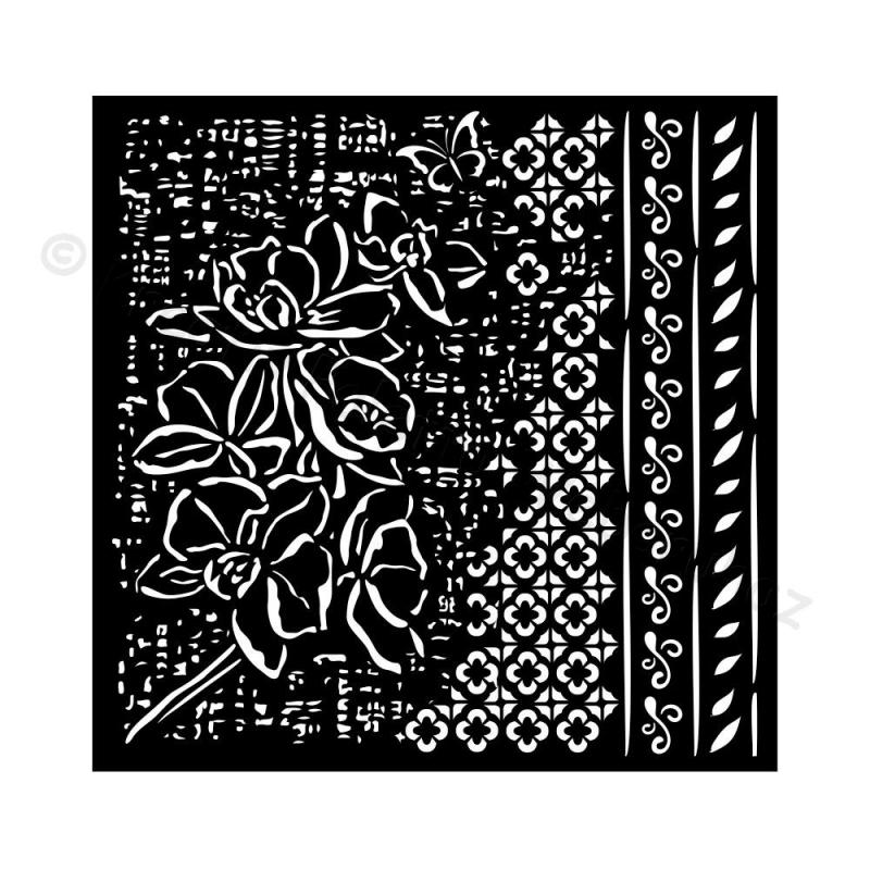 Média stencil 18 x 18 cm 0,25 mm - Orchideák - Orchids and Cats Orchid pattern