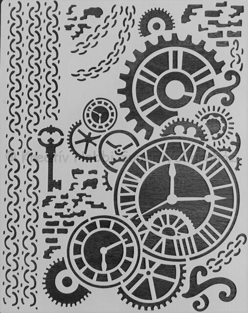MEDIA Stencil 20 x 25 cm/ 0,25 mm - steampunk fogaskerekek