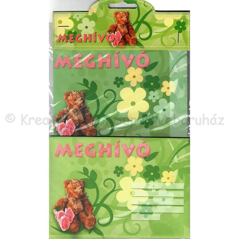 Meghívó borítékkal 6 db - macis