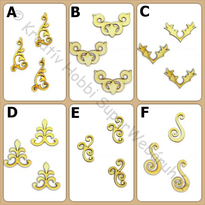 Motívumok fafigura többféle 3 db/cs