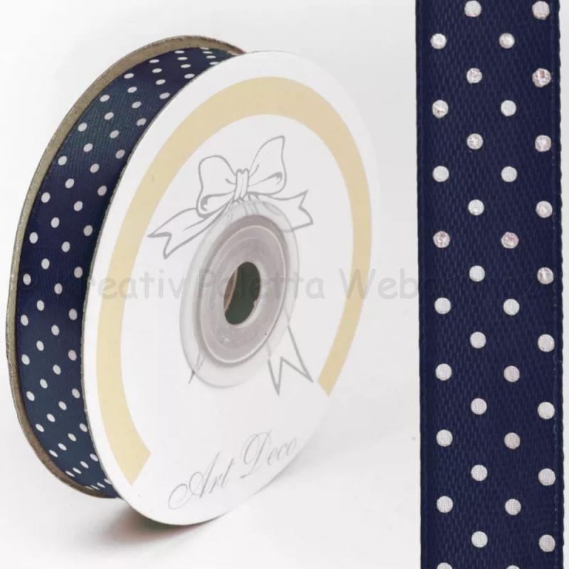 Pöttyös szatén szalag 15 mm - kék