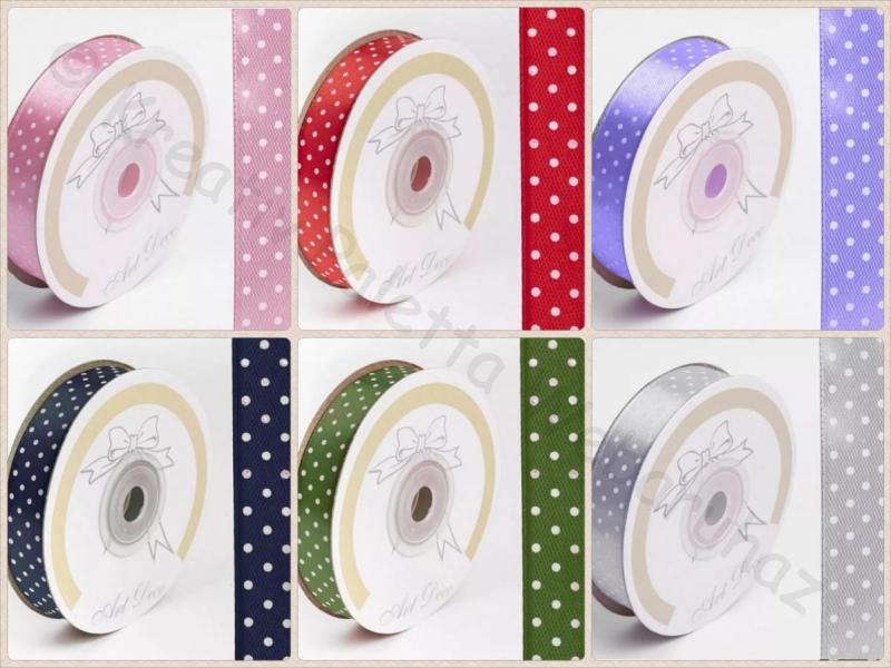 Pöttyös szatén szalag 15 mm - többféle színben