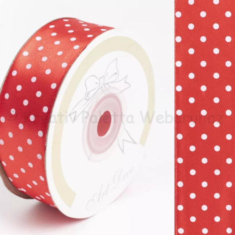 Pöttyös szatén szalag 25 mm - piros