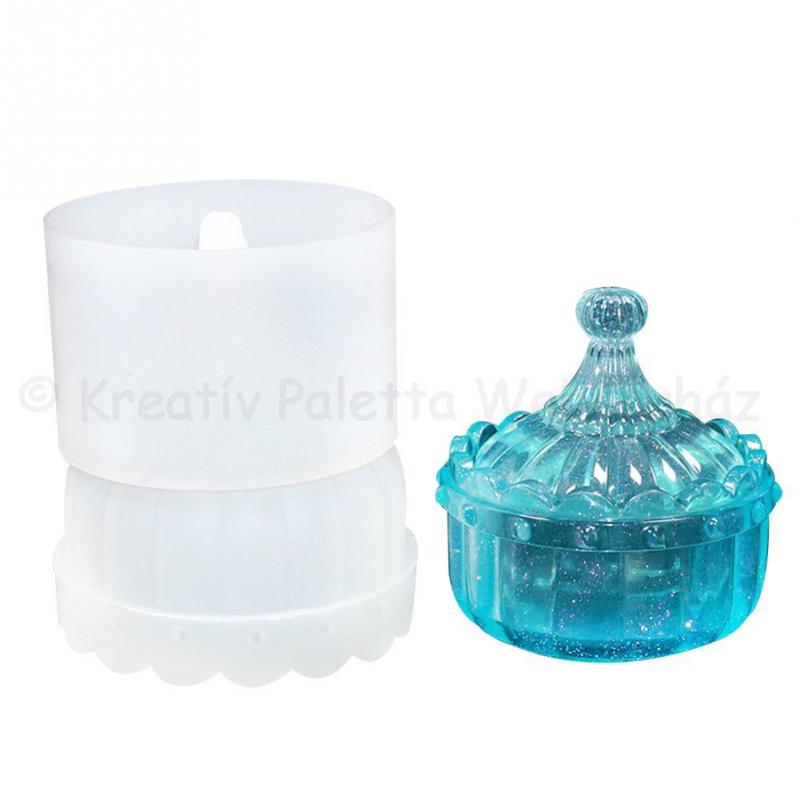 Professzionális szilikon öntőforma - kerek doboz tetővel 8,7 x 10,5 cm