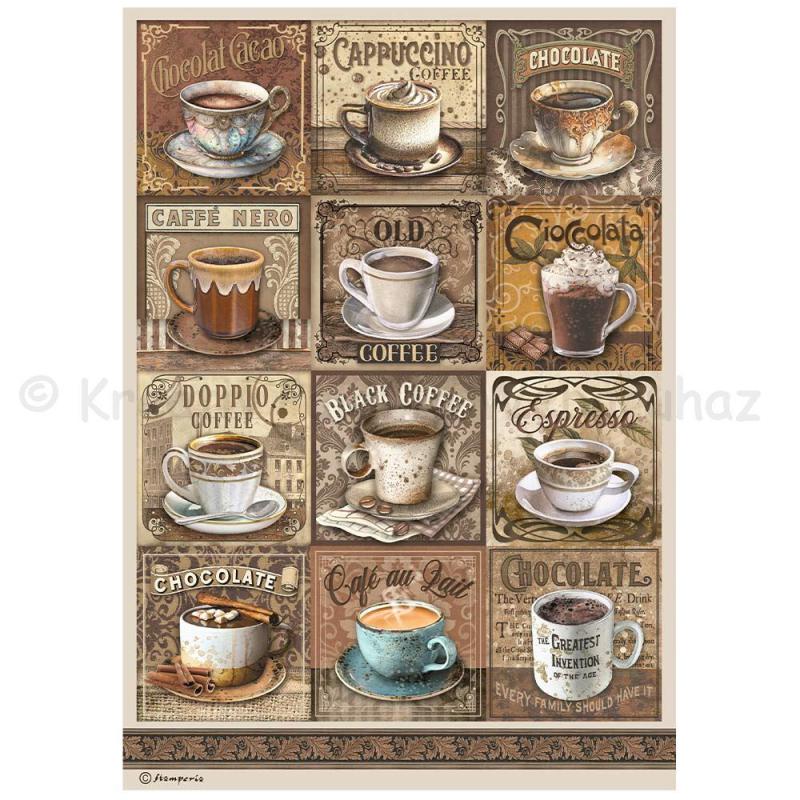 Rizspapír A/4 - Coffee and Chocolate címkék csészékkel