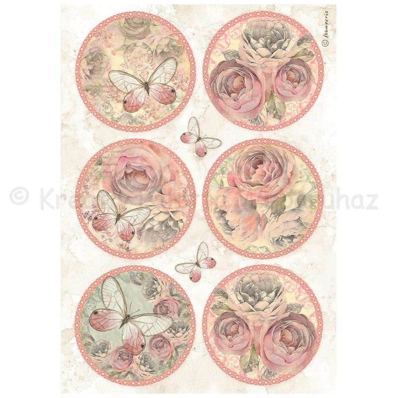 Rizspapír A/4 - Shabby Rose körök