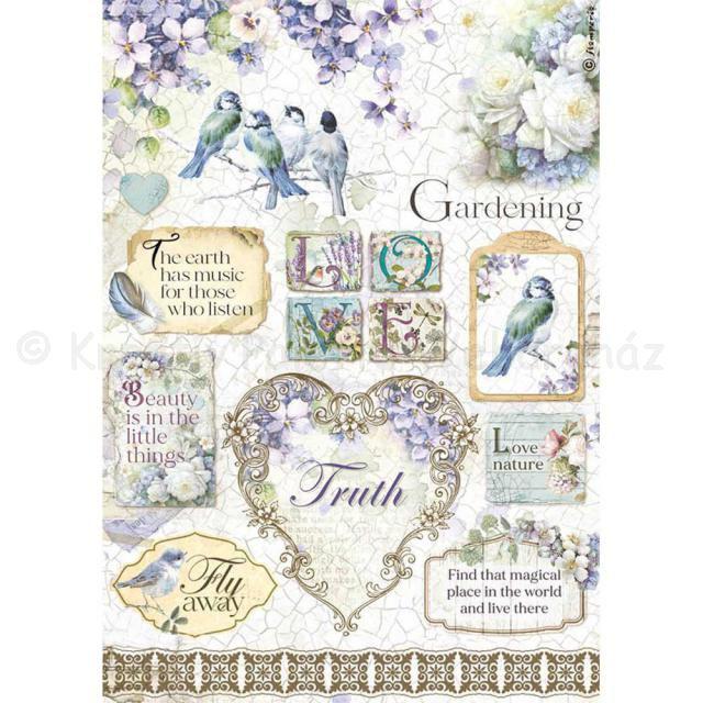 Rizspapír A/4 - virágok, madarakkal