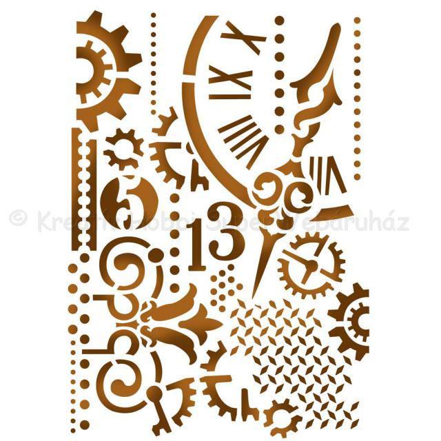 Stencil D, 15 x 20 cm - óra és fogaskerék