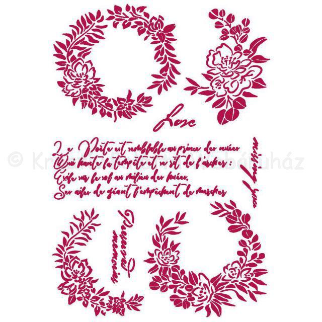 Stencil G, 21 x 29,7 cm -  írás, virágfüzér - romatika