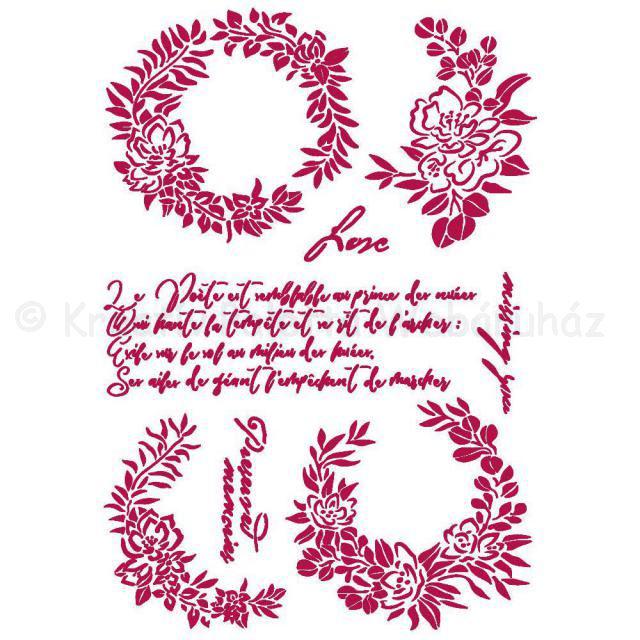 Stencil G, 21 x 29,7 cm -  romatika, írás, virágfüzér