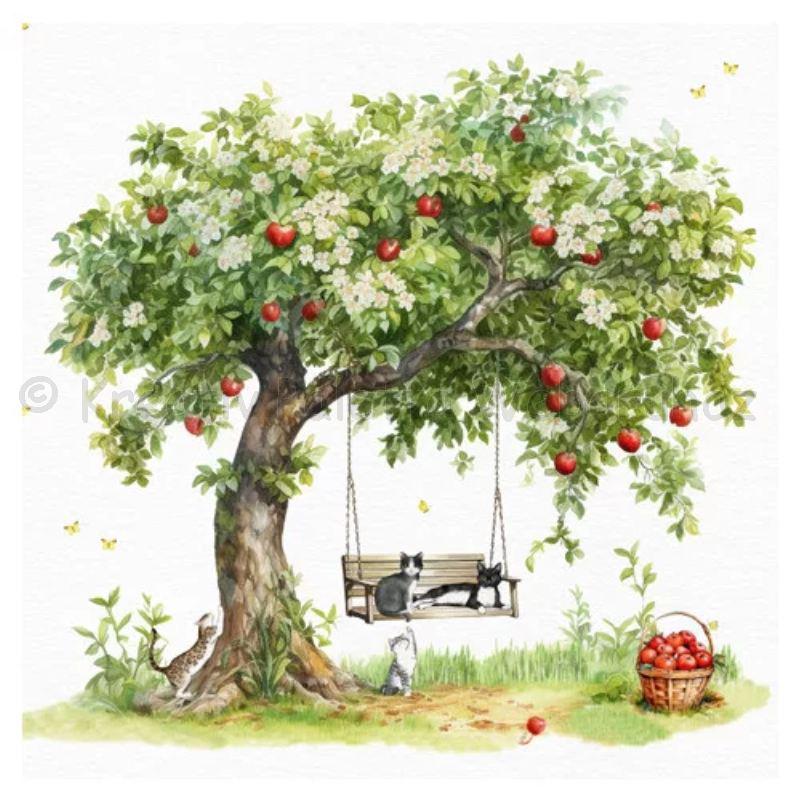 Szalvéta - almaszüret cicákkal