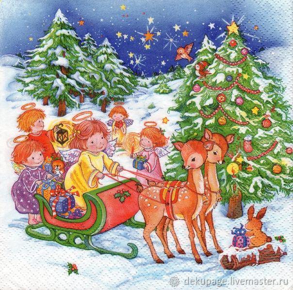 Szalvéta - angyalkák szánon -  Xmas angels on a sieigh