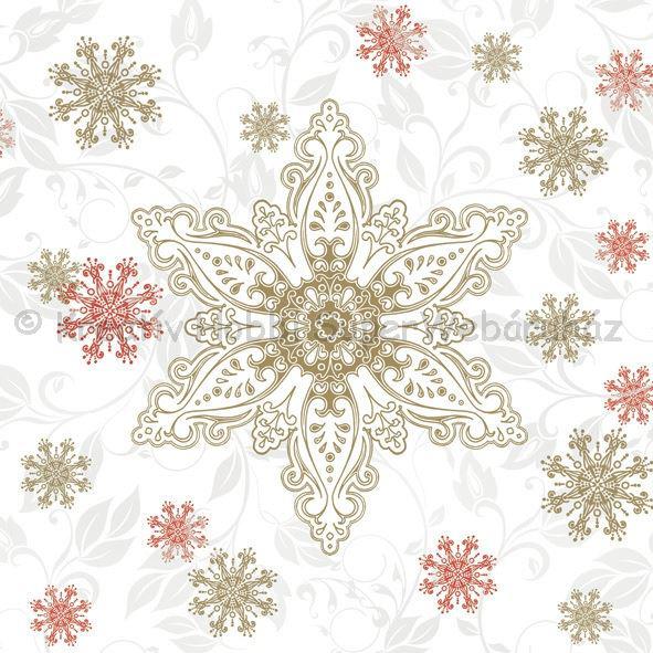 Szalvéta - arany és piros hópelyhek - gold and red snowflakes