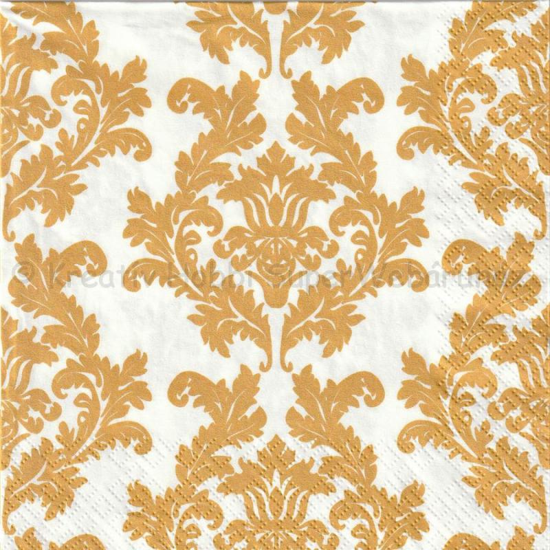Szalvéta - barokk tapétaminta fehér-arany