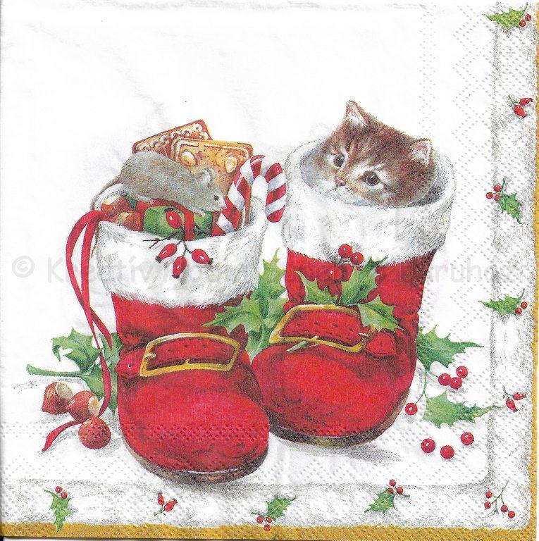 Szalvéta - cica karácsonyi csizmában