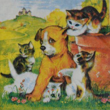 Szalvéta - cicák kutyával